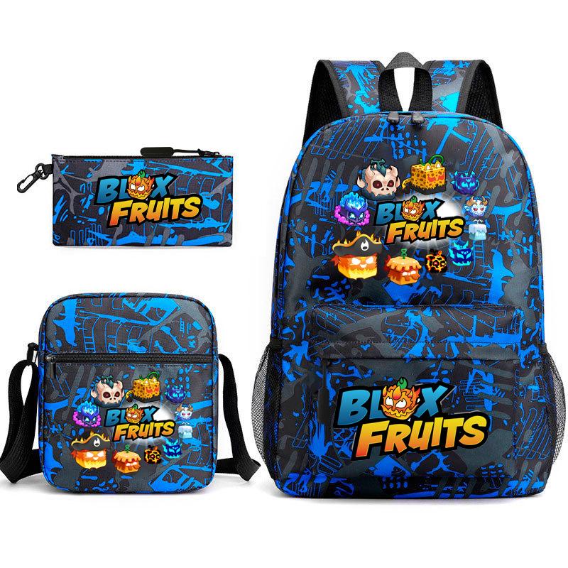 Mochila Escolar para Adolescentes Jogo Blox Fruits Fruta do Demônio Escola Primária Estrela Pintura Térmica Conjunto de 3 peças