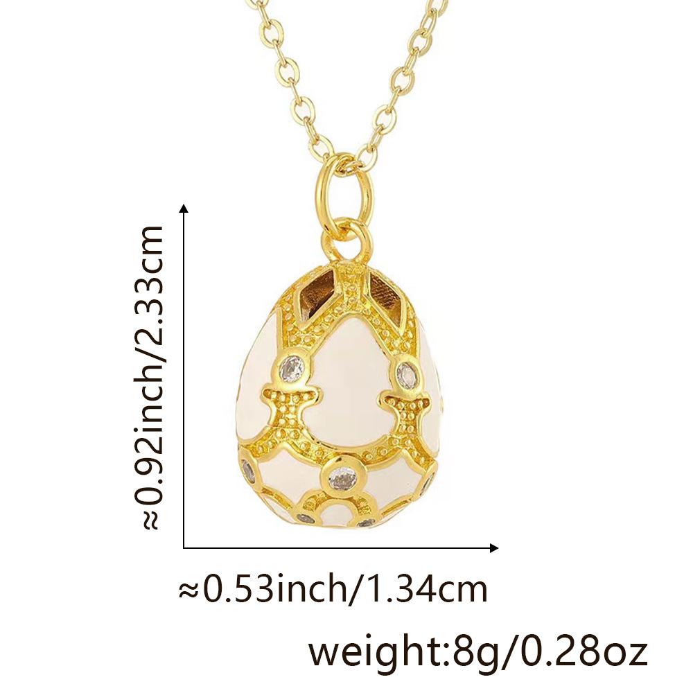 Women's Elegant Vintage Inlaid Diamond Temperament Water Drop Hollow Egg Pendant Necklace Copper 18K Gold Plated Jewelry