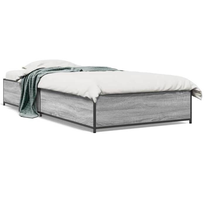 VidaXL Bed Frames Sonoma Grey 75x190 Cm Engineered Wood and Metal Bed Bedroom Furniture Guest Bed Slatted Base 845124