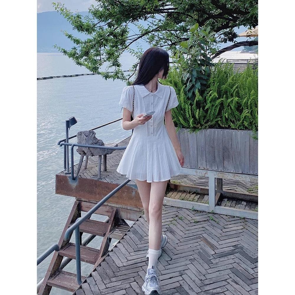 Academy Style White Shirt Super Good-looking Dress Children's Summer Temperament Waist Small White Dress Short Skirt