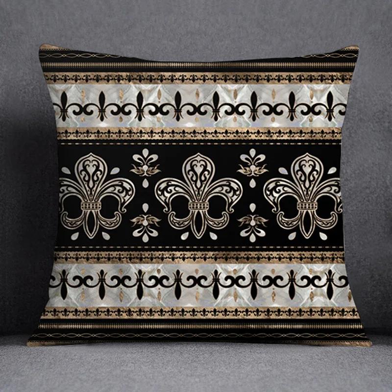 Funda de Almohada de Felpa con Estampado Floral Étnico de Lujo Funda para Cojines de Sofá Geométricos Vintage Europeos Cojines Decorativos para Hogar y Oficina