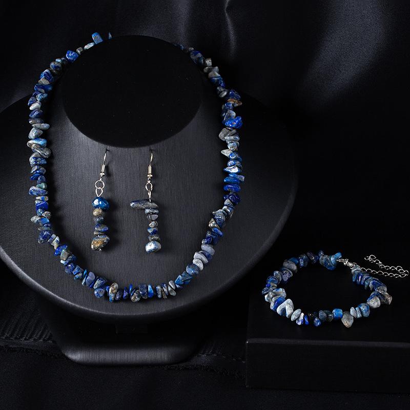 Böhmisches Unregelmäßiges Stein Schmuckset Damen Naturstein Kristallkies Halskette Armband Ohrringe Set