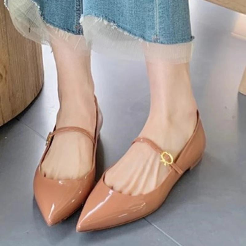 Fashion 2024 Women's Shoe on Sale Fashion Autumn One-word Buckle Women's Flats Pointed Toe Solid Shallow Mouth Commuting Flat Shoes