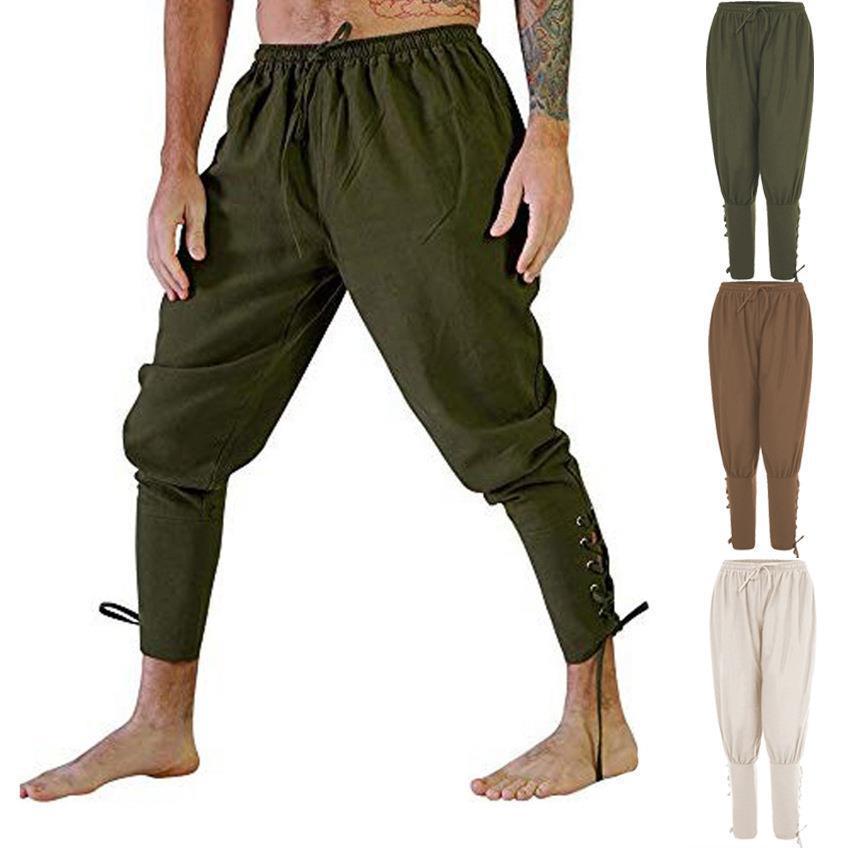 Herren Neue Sommer Freizeit Lange Hose mit Knöchelbändern - Mittelalterlicher Piratenstil