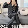 Lace Long Sleeve Black Cardigan Pajamas for Women – Sweet and Loose Spring/Autumn Homewear with Long Pants