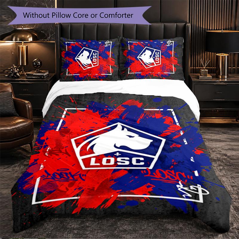 LOSC Lille FC Bettwäsche-Set 3-teilig Bettbezug-Set Dekorative Bettwäsche für Jugendzimmer Heimdekoration