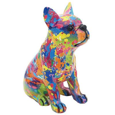 [R6891] - Resin Figurine 'French Bulldog' Splash Multicolored - 20x16x11 Cm