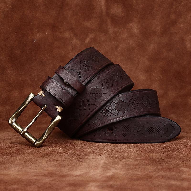 Rare Thickened First Layer Cowhide Belt Men'S Genuine Leather Pin Buckle Trend Casual Laser Engraved Jeans Belt Men'S