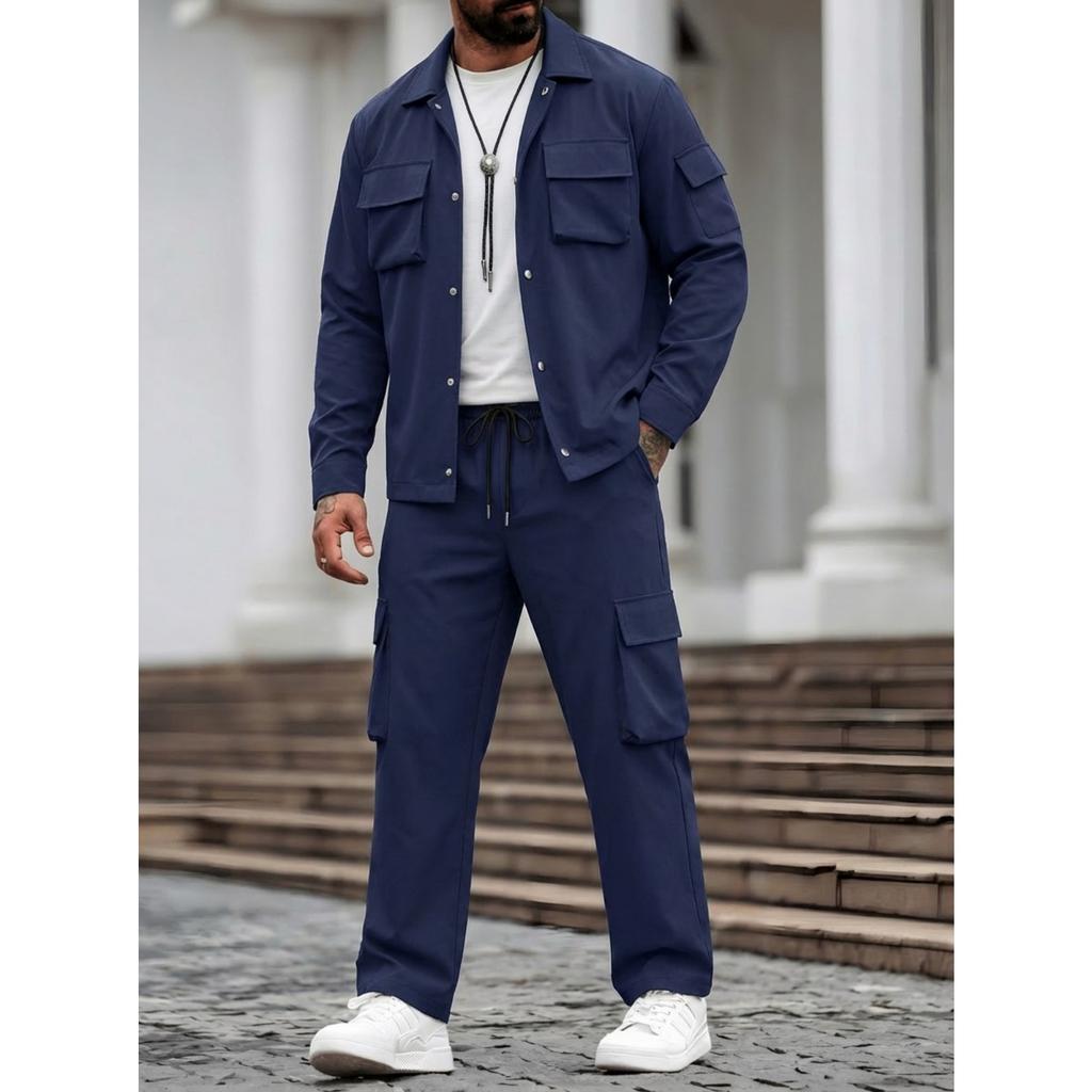 Men's New European And American Multi-pocket Casual Workwear Biker Jacket Set