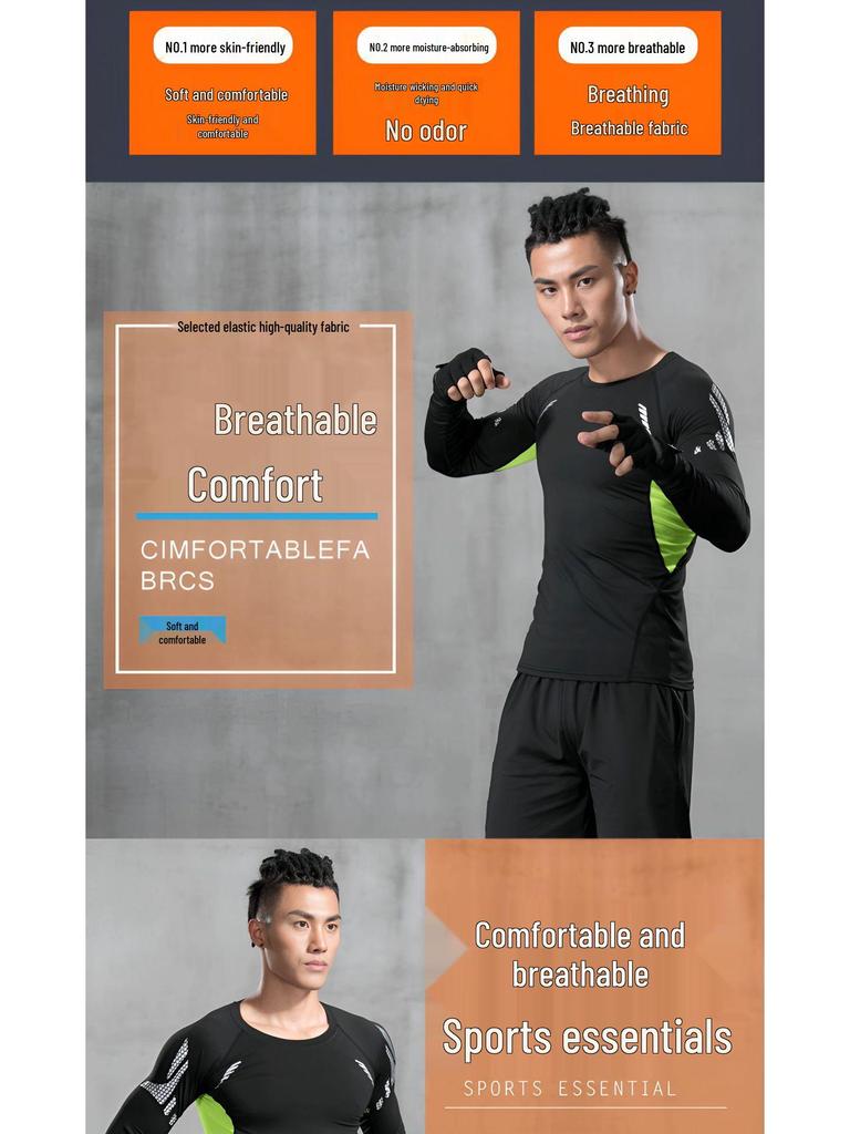 Schnelltrocknendes Kompressions-Sportset für Herren: Sommer Kurzarm-Top & Tights zum Laufen, Trainieren und Basketballspielen.