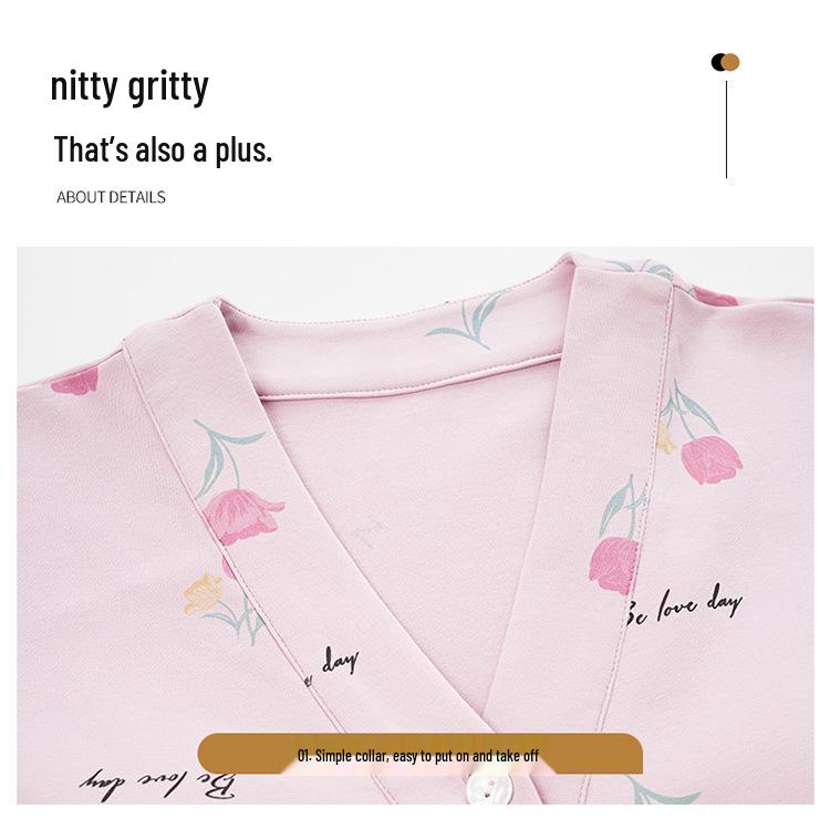 Bavlnová těhotenská noční košile s prsními vložkami pro předporodní a poporodní kojení, jarní/podzimní nošení