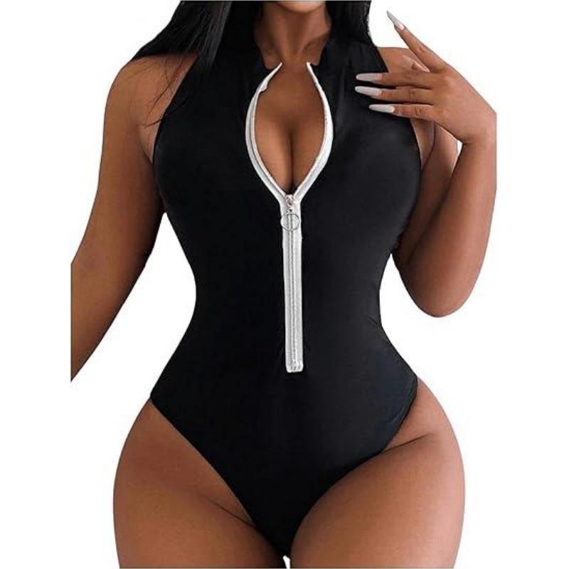 Women S One Piece Bikini Swimsuit Front Zipper Fashion Swimwear