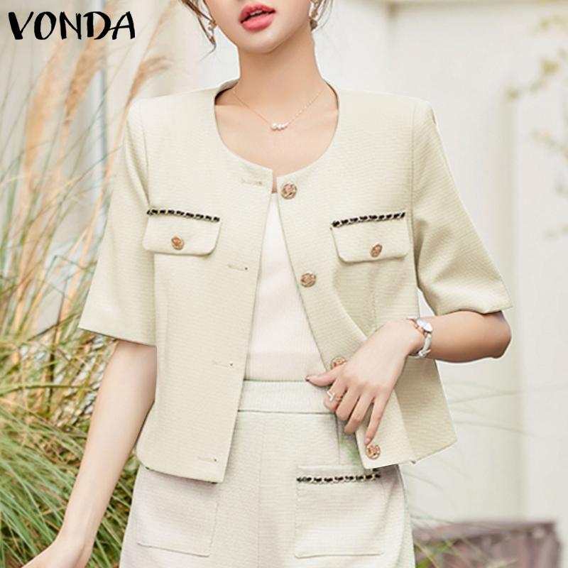 

VONDA женский однотонный свободный костюм с короткими рукавами и открытой планкой на пуговицах S оранжевый