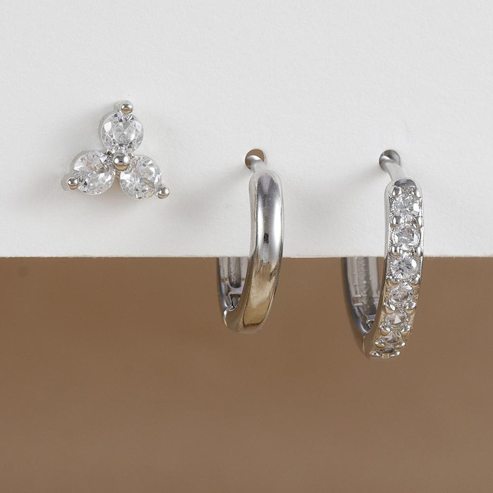 

3pcs Sets Stainless Steel Zirconia Minimalist Hoop Earrings For Women Simple Fashion Flower Cartilage Stud Piercing Jewelry