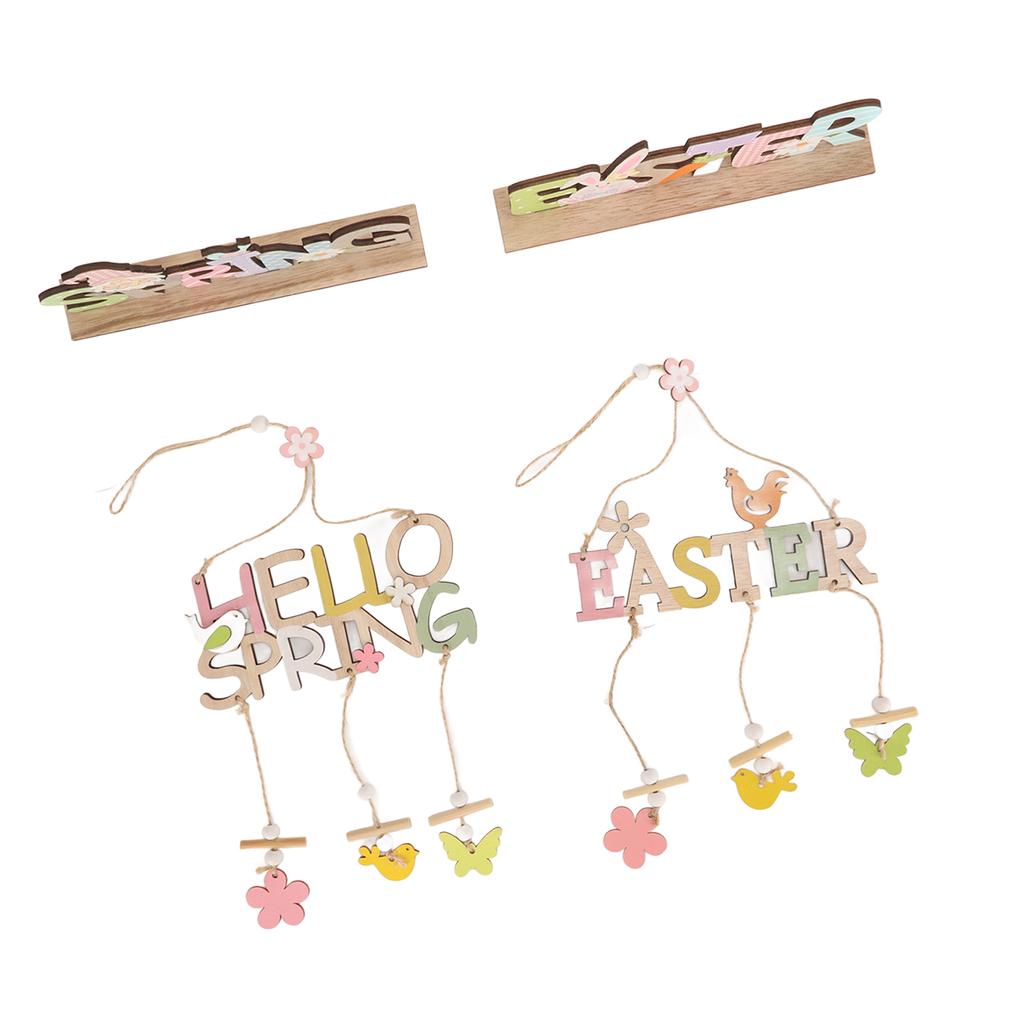 4PCS Easter Wooden Hanging Decorations Rustic Style for Easter Spring Holiday Home Coffee Shop Bakery Farmhouse Window