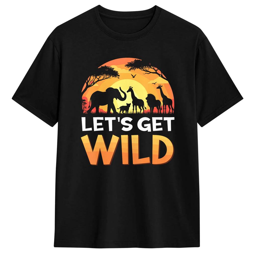 T-Shirt Lets Get Wild Safari Animals Wildlife Jungle Novelty Pure Cotton Tee Shirt Short Sleeve T Shirt Round Neck Tops