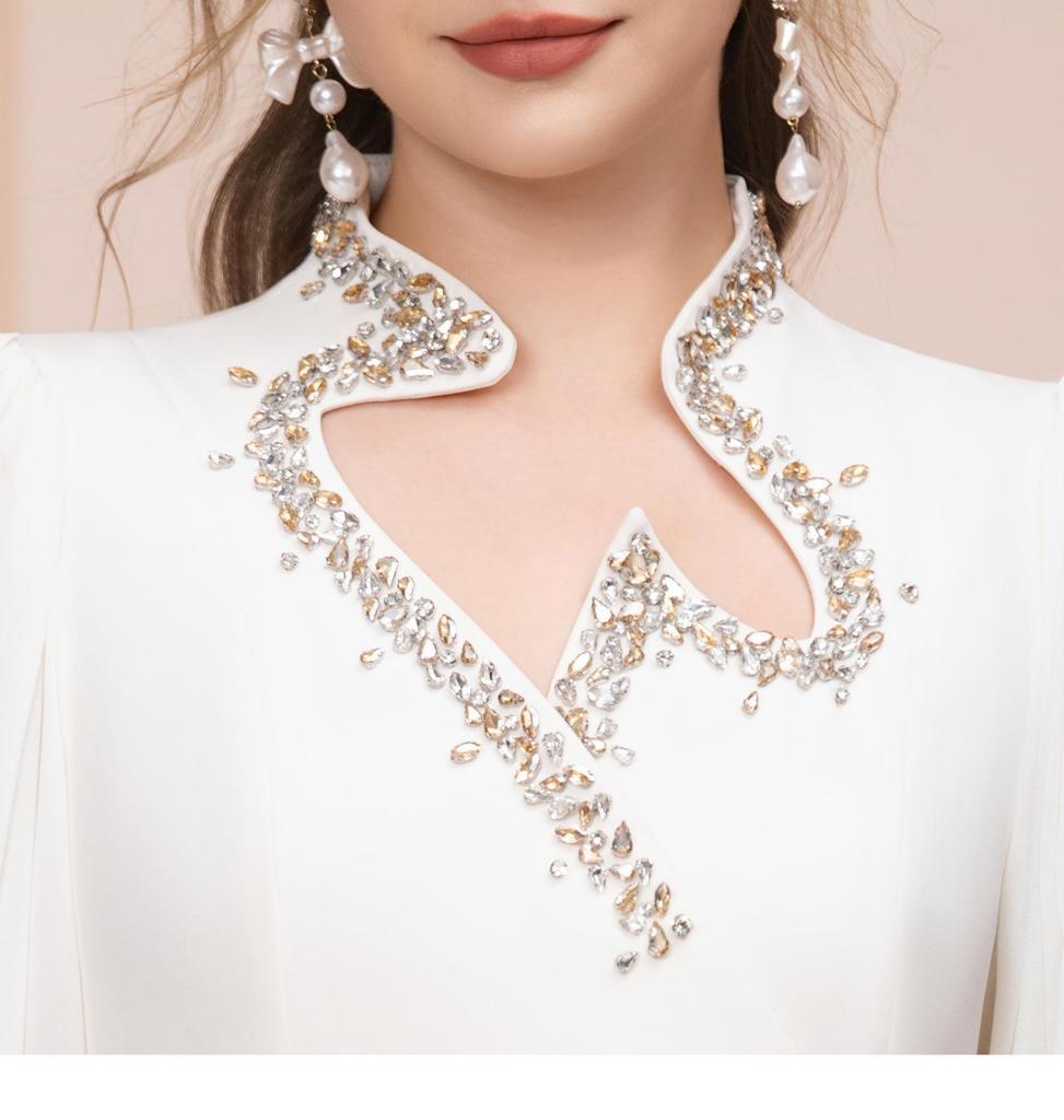 Zhi Li Elegantes Meerjungfrauenkleid mit Strass-Stickerei, Taillenbetonendes Design, Weiß - Perfekt für Besondere Anlässe (Frühjahr 2026 Neu eingetroffen)