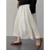 Women's Summer Textured Cotton Skirt High Waist Pocketed Midi Bottoms