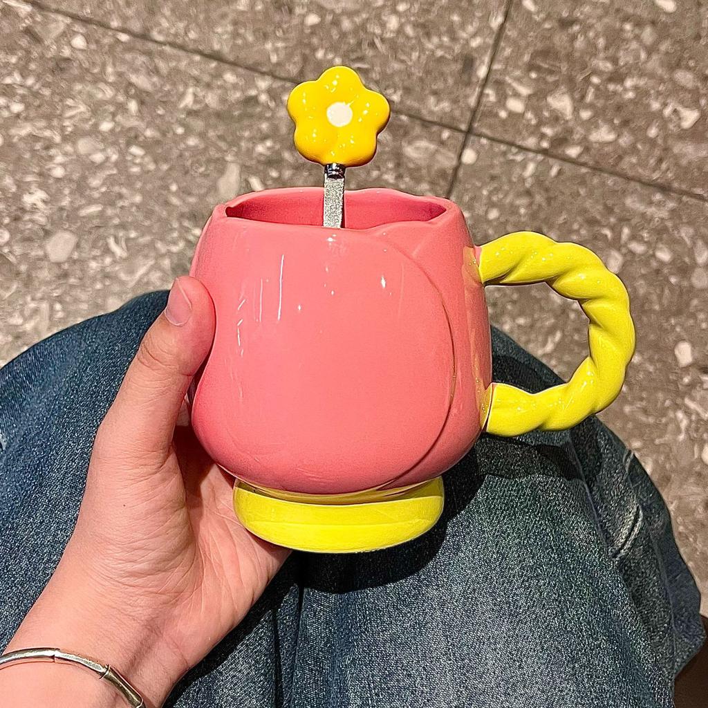 Tulip mug high value ins wind girl heart cup ceramic water cup home office coffee teacup