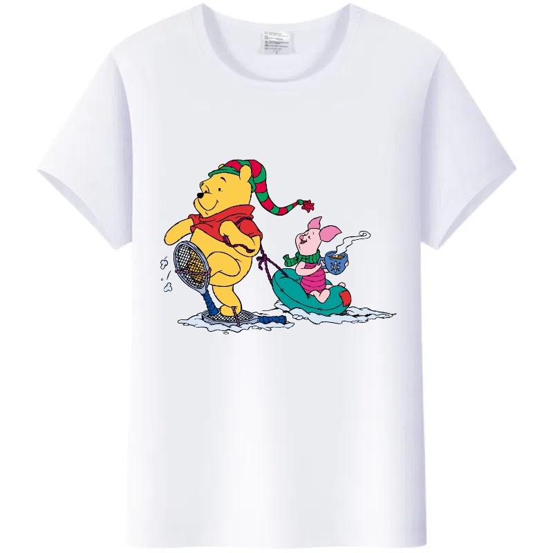 Y2K Tshirt Kawaii Clothes Tops Unisex Cartoon Winnie The Pooh Tigger Graphic T-shirt Summer Blouses White Tees