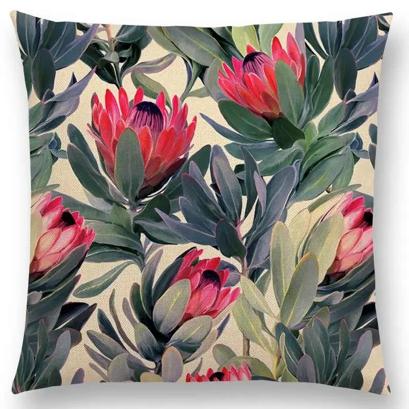 New Full Of Vitality Leaf  Flower Kingdom Beautiful Floral Painting Retro Gorgeous Cushion Cover Sofa Throw Pillow Case