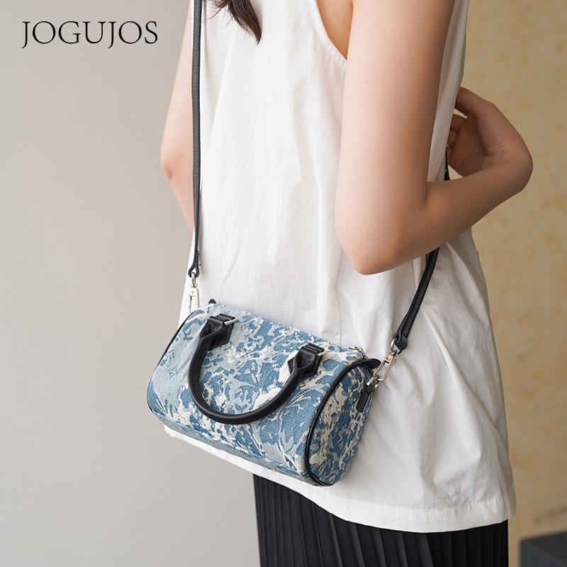 Original handmade light luxury women's bag denim with leather women's handbag genuine leather women's messenger bag