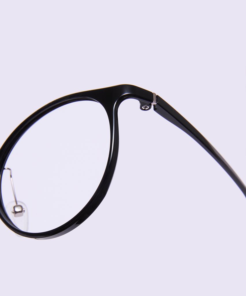 Alloaiweeo [Air Flex] Al6405 0909G Airflex Ultra-Lightweight Semi-Oversized Round Black Eyeglass Frame Blue Light Lens Selection