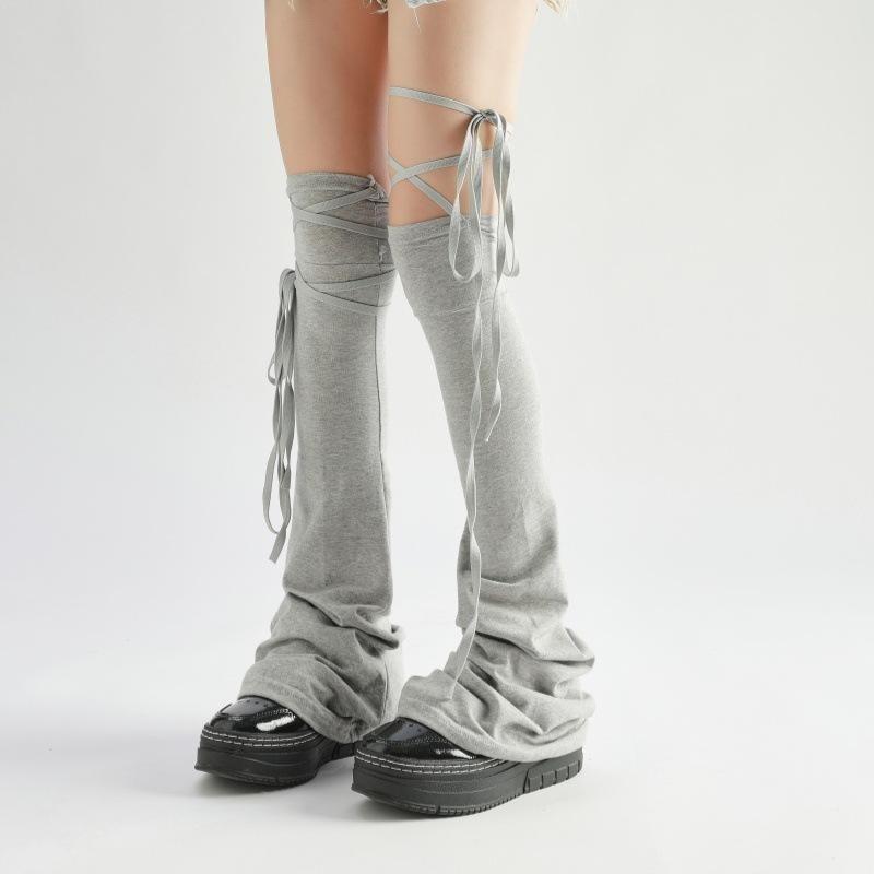 Women's Fashion Leg Warmers Spring Thin Foot Cover Long Stocking JK Girls Solid Color Over The Knee Tie-up Thigh-high Foot Socks