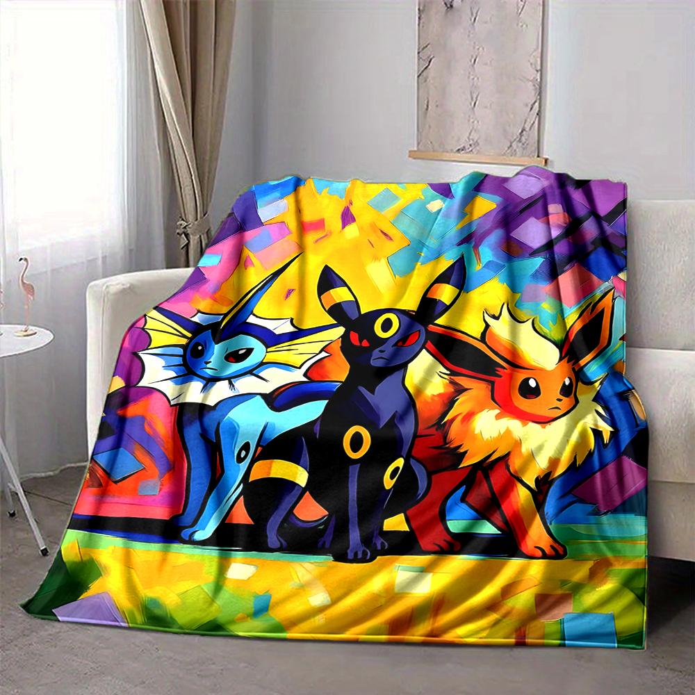 1Pc Eevee Evolution Artwork Flannel Blanket, Soft And Comfortable, Casual Warm, Camping Travel, Christmas, Halloween Xmas Gift. G135