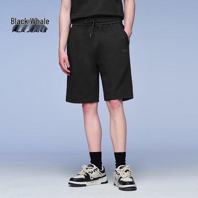 HLA Black Whale Men's Loose Straight Casual Mid-length Shorts