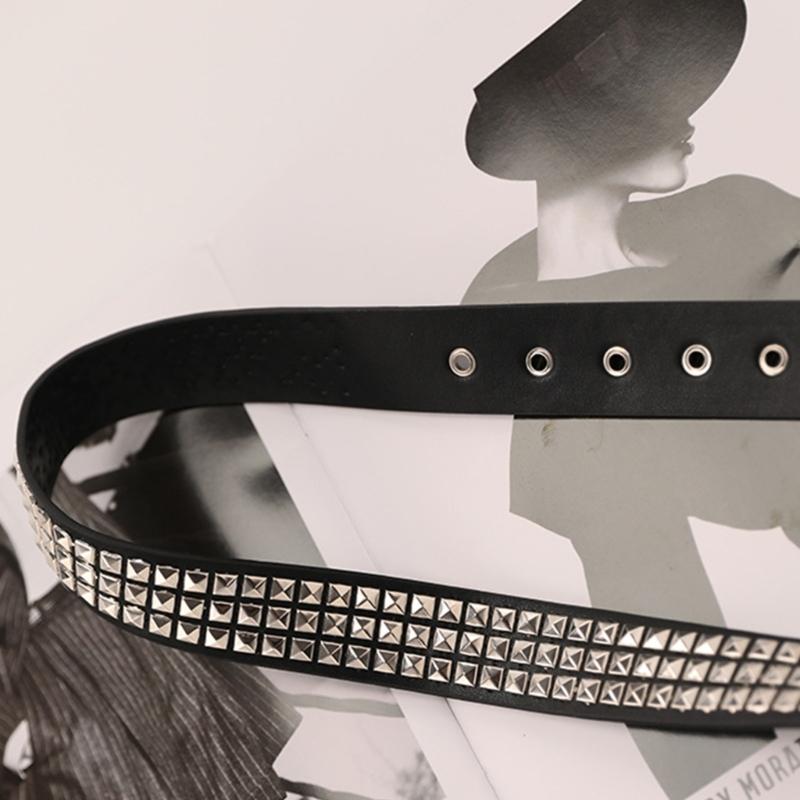 Pin Buckle Waist Belt for Dress Western Style Belt with Alloy Rivet & Dangle Chain Wide Waist Belt Ladies Skirt Belt