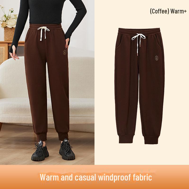 

Зимние леггинсы унисекс из немецкого бархата: Свободные, модные, утолщенные, повседневные спортивные штаны для осени и зимы Large кофейный