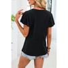 Summer Women's Solid Color V-neck Loose Short Sleeve T-shirt Double Layer Sleeve Casual Top for Europe USA Cross-border
