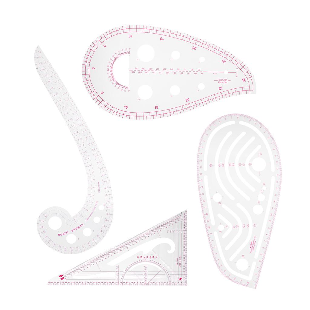 4Pcs Curve Ruler MultiFunction Vary Form Sewing Grading Proofing Plastic Clothing Design Tool