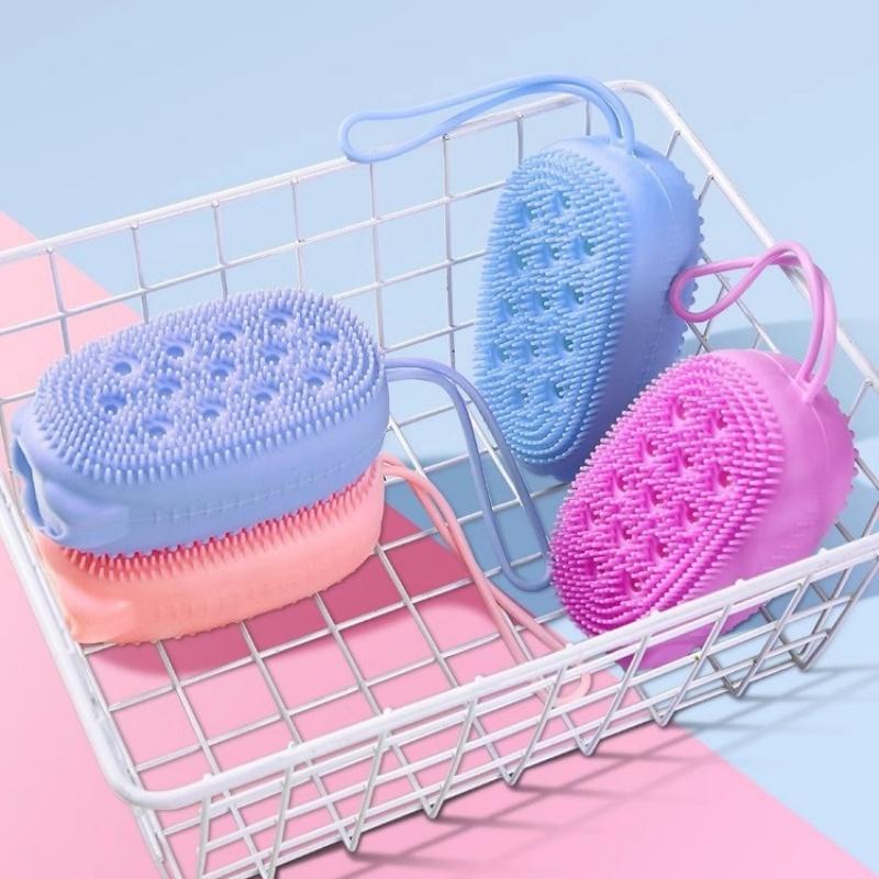 1/4pcs Double Sided Bubble Brush Silicone Exfoliating Soft Bath Scrubber Massage Shower Brush Body Skin Cleaning Tools