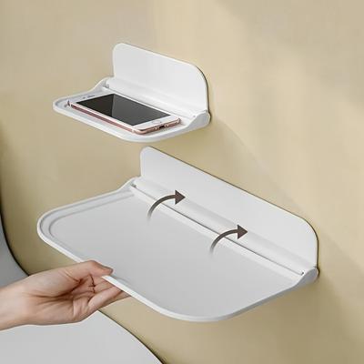 1pc Foldable Wall Shelf Punch-Free Wall-Mounted Plastic Floating Shelf Household Bathroom Toilet Towel Clothes Rack