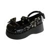 Fashion Punk Goth Chunky Platform Pumps Women 2025 Autumn Bowtie Wedges Mary Jane Lolita Shoes Woman Heart Ankle Buckle Black Shoes