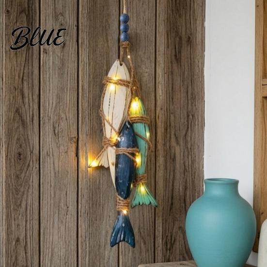 Bathroom And Bedroom Wall Decor Lighted Wooden Fish Starfish Decor Beachy with Warm LEDs Maritime Inspired Home Accessories Coastal Nautical Hanging