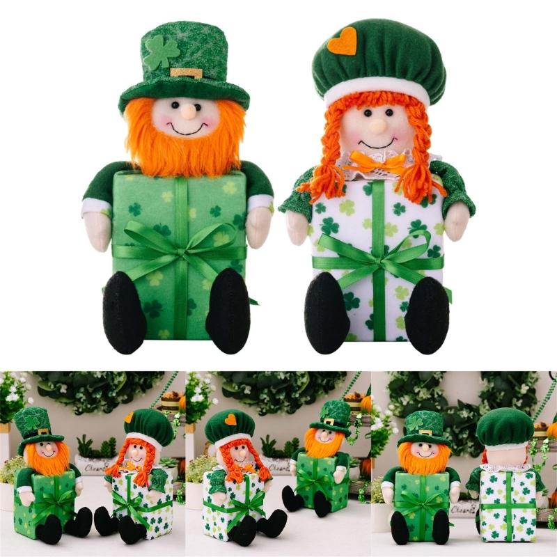 2 stuks Unieke Beeldjes Patrick's Day Kabouters Kleurrijke Poppen Accent voor Eettafel of Bureau Geluksblad Decoraties