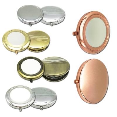 Tragbarer einfarbiger metallischer runder Make-up-Pop-up-Taschenspiegel mit doppelter Seite