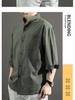 2024 Men's Japanese-Style Casual Stand Collar Shirt - Three-Quarter Sleeve, Loose Fit, Cotton & Linen