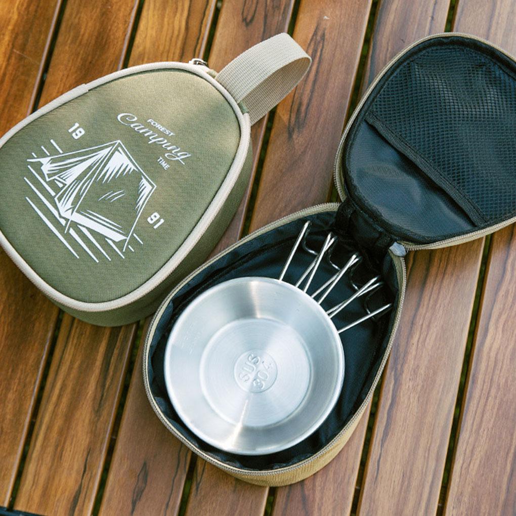 Stainless Steel Sherbet Bowl Portable Tableware Handy Kit For Self-Drive Picnics And Outdoor Activities Self-drive Picnic Tableware Collection Kit