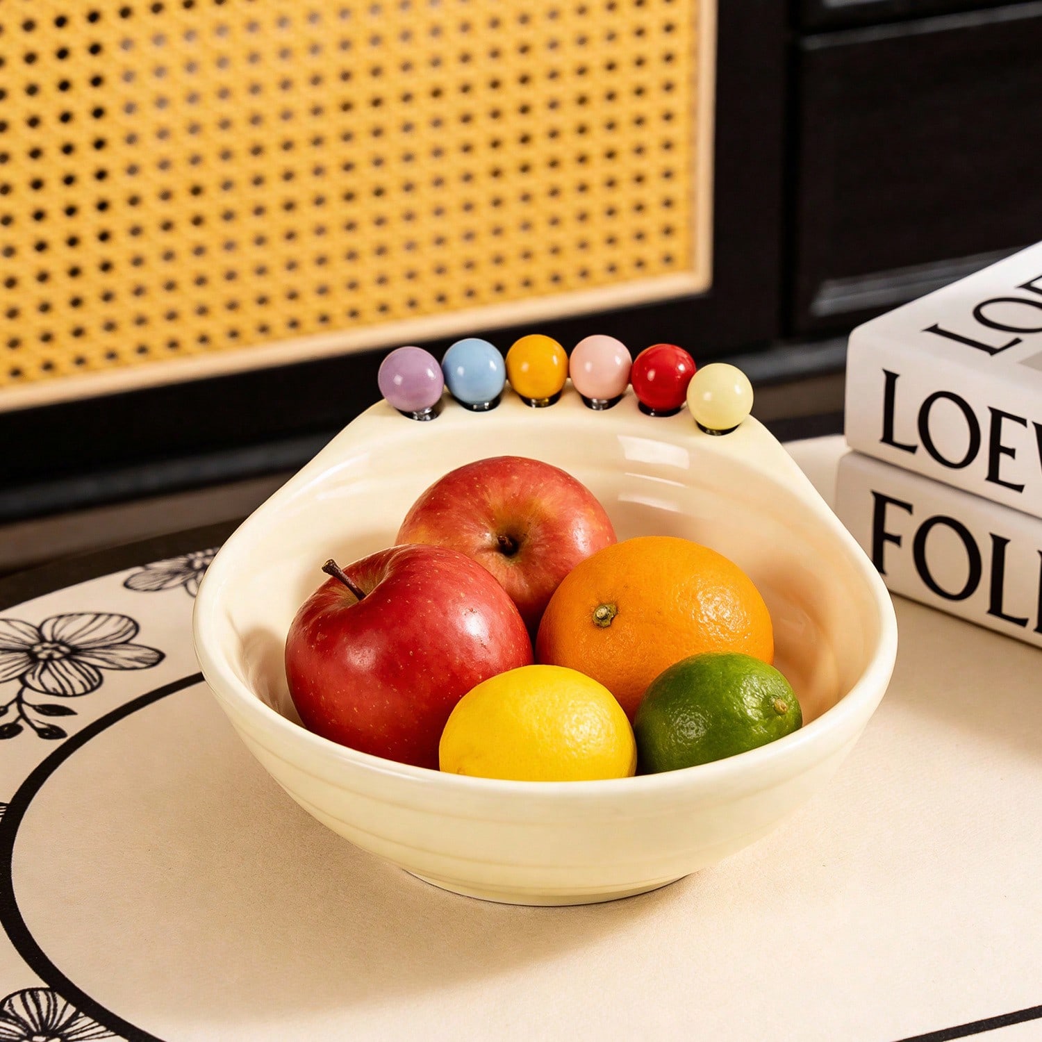 Large Fruit Bowl Set with 6 Forks, Creative Fruit Platter, and Adorable Stainless Steel Fruit Fork Set, Dessert Salad Bowl белый