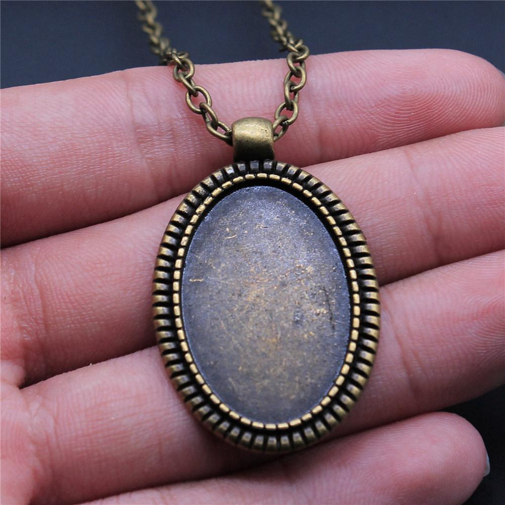 45cm Or 70cm Long Chain Necklace Oval Glass Cabochon Base Setting Tray Minimalist Jewelry Components QN054