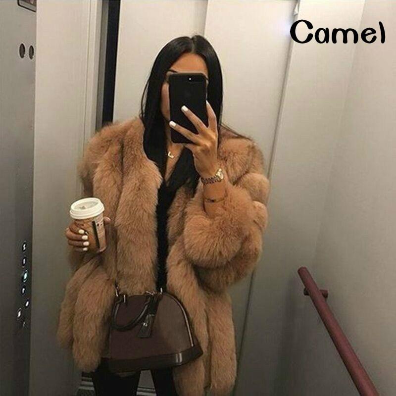 Moda inverno mulheres manga longa outwear pele de raposa quente cor sólida casaco grosso