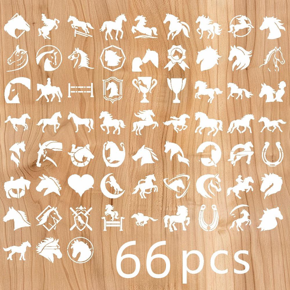 66-Piece Reusable Horse Pattern Painting Stencils for DIY Crafting On Wood, Walls, Stone, and Canvas