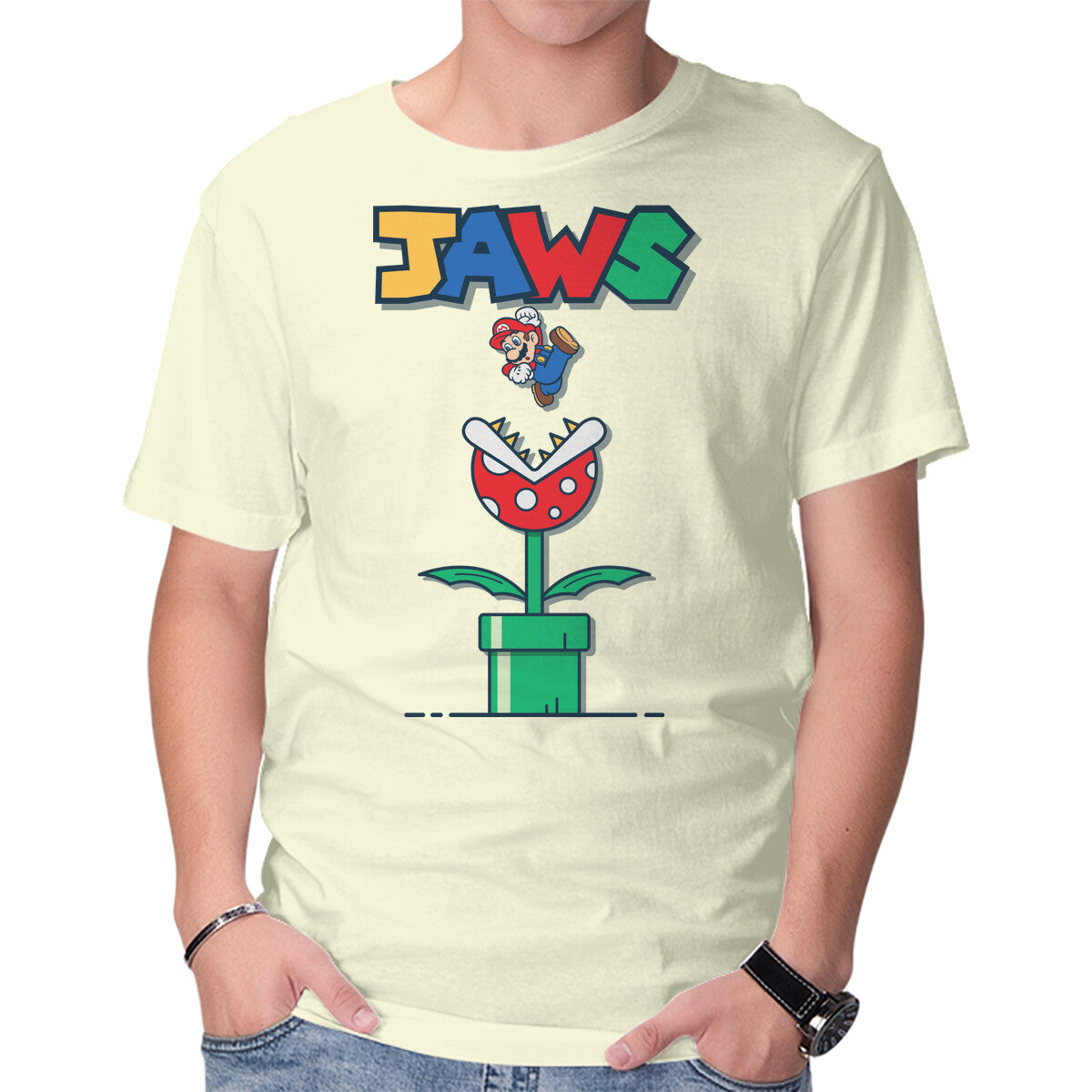 Unisex Crew Neck T-Shirt Mario Jaws Graphic Short Sleeve Casual Tee XXL