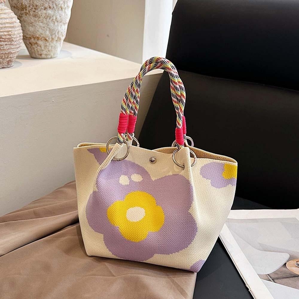 

Butterfly Women Knitted Handbag Stripe Floral Commuting Pouch Portable Printed Small Bag Work Style 4