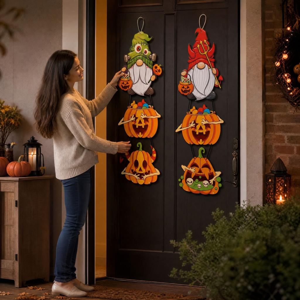 2 Pack Halloween Door Curtain with Hanging Ornaments, Scary Decorations for House Party