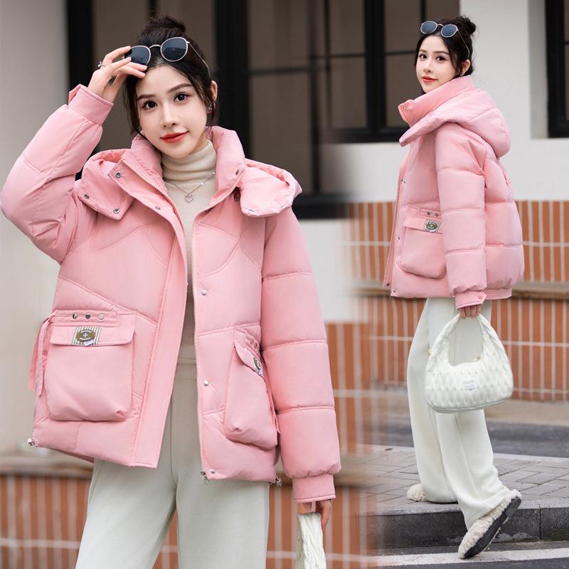 Thickened cotton jacket women's short loose ins Hong Kong style down cotton jacket student padded jacket new in 2025